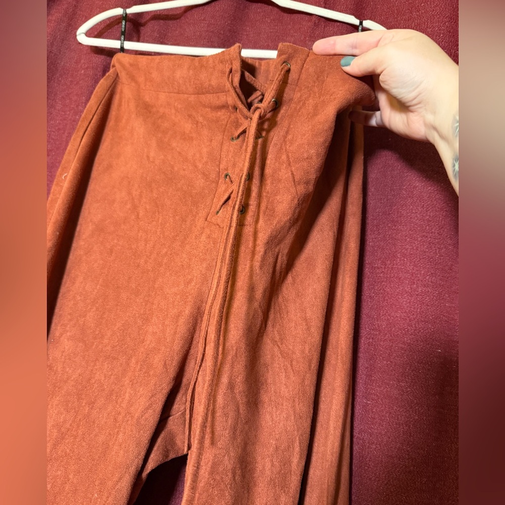 Suede Like Flare Pants with Corset tie Detail!